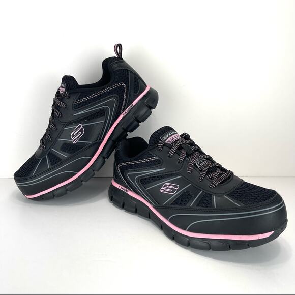 Skechers Women Size 7 Black Steel Toe Safety Shoes Oil Slip Resistant Air Cooled - Picture 1 of 16